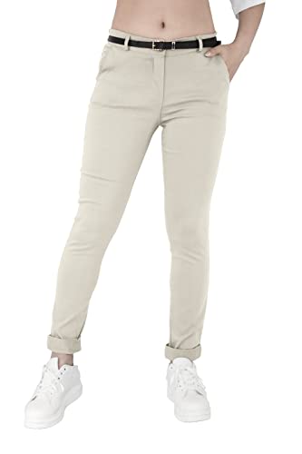 Jophy & Co - Pantalón elástico de mujer, modelo chino con cinturón (cód. 3008), beige, L