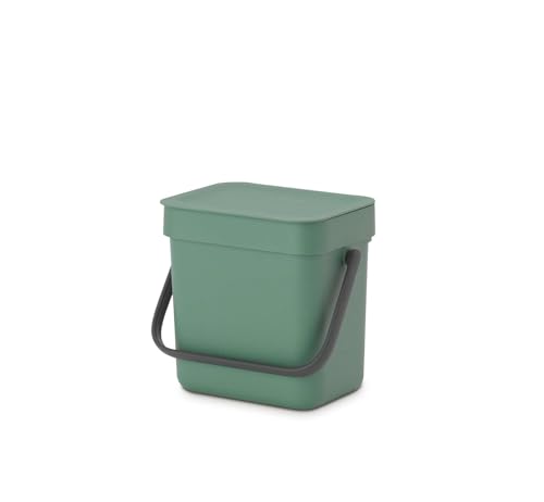 Brabantia Poubelle Sort & Go 3L (Vert Foncé) – Système de tri des déchets avec poignée de transport, couvercle amovible et à ouverture permanente – Poubelle...