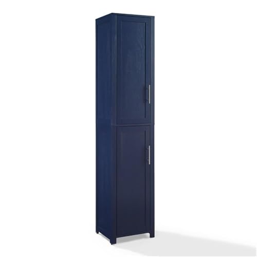Pemberly Row Contemporary Engineered Wood Linen Storage Cabinet, Navy Finish, Adjustable Shelves, Shaker-Style Doors, Brushed Nickel Hardware, Modular Design for Bathroom, Kitchen, or Laundry Room
