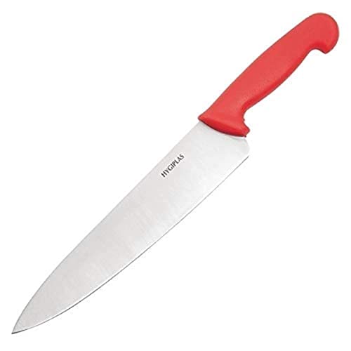 5% off - Hygiplas Chefs Knife 25 cm/10 inch Blade, Red, Colour-Coded Cooks Knife - Red for Raw Meats, Weight: 200 g, Knife Length: 385 mm, Dishwasher Safe, Rockwell Hardness 52-57 degree , C886