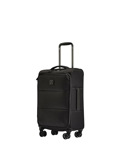 ANTLER - Soft Stripe Carry On Luggage 22x14x9 Airline Approved - Cabin Suitcase with Expander Adjustable Handle 4 Spinner Wheels Lightweight TSA Lock - Recycled Polyester Luggage - Black