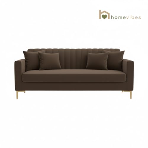 Image of 3+2 Seater Velum Fabric Sofa Set for Living Room, Modern Design with High Density Foam, Solid Wood Frame, Ergonomic Comfortable Seating for Home & Office (Dark Brown, 3+2 Seater) | Soft foam comfort, Strong wood frame