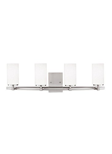 Image of Generation Lighting 4424604-962 Alturas Four Light Bath or Wall Light Fixture with Etched White Inside Glass Shades, Brushed Nickel Finish, 400 Total Watts, 9.125 Inch Height