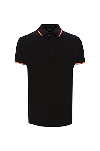 Polo Bandera España Hombre de Manga Corta con la Bandera española en Cuello y Mangas algodón (FR/ES, Letras, XL, Regular, Regular, Negro) | Ya disponible en tu tienda friki favorita! En mundofriki.es!