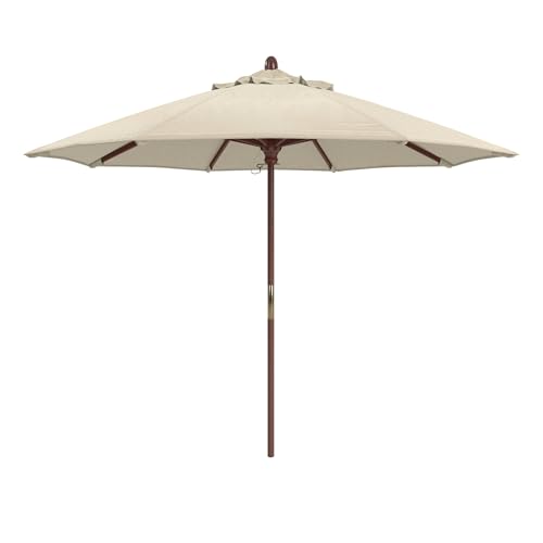 California Umbrella 9' Premium Commercial Hardwood Patio Umbrella, Manual Lift