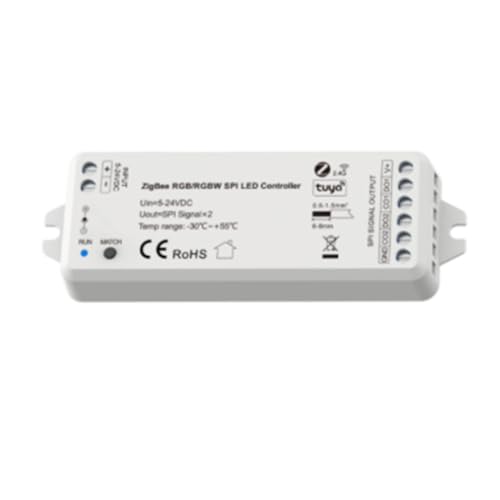 Correa Contrôleur LED SPI Tuya Zigbee WiFi 5V-24V avec Application, pour Contrôler Jusqu'à 1000 Pixels de Bande LED WS2811 2812B SK6812 RGB/RGBW. Modèle : WZ-SPI.