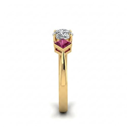 Image of Choose Your Gemstone Kite Design Diamond CZ Ring Yellow Gold Plated Oval Shape 3 Stone Engagement Rings Everyday Jewelry Wedding Jewelry Handmade Gifts for Wife US Size 4 to 12