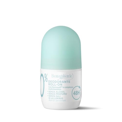 Bottega Verde - Deodorante Roll-On Donna, Zero 0%, 50 ml, Formula Senza Profumo, Protezione fino a 48h, con Dermosoft e Complesso Multivitaminico