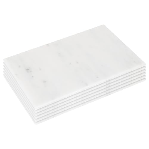 Argon Tableware Marble Placemats - 30 x 20cm - White - Pack of 6 - Rectangle Placemats Dining Mat Table Mat Plate Serving Trays for Appetizers, Lunch, Mains, Parties, Food Presentation