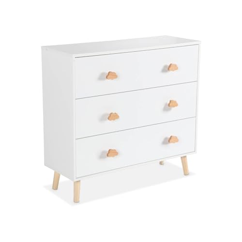 Las 7 mejores cómodas Infantiles ¡Comparativa! 32 sweeek - Cómoda infantil, 3 cajones, Nephos, Blanco, 80x30x75.7 cm