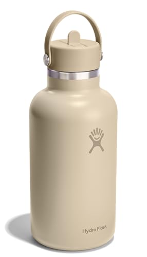 Image of Hydro Flask Water Bottle - Insulated Stainless Steel - Wide Mouth Flex Straw Lid, Non Spill, Leakproof and Refillable in 64 Oz Tonal Oat