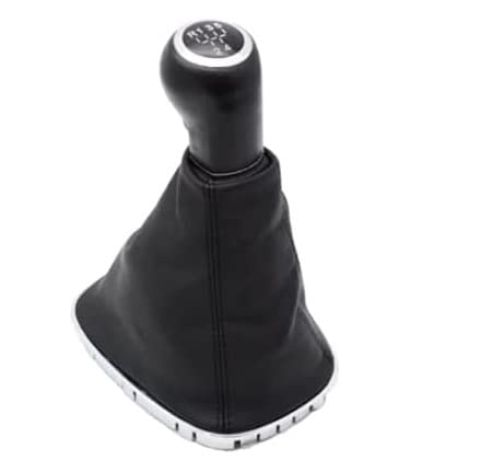 ✅ Cuffia Leva Cambio Manuale + Pomello + Ghiera Telaio Cromato Compatibile con Opel Corsa D Cuciture Nere 5 Marce Set Completo Ricambio Auto
