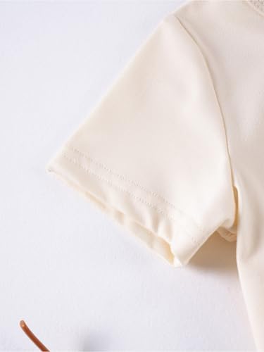 Hansber Kids Girls 2-Piece Solid Color Sports Outfit Round Neck T-shirt with Shorts for Exercise Workout Beige 2-3 Years3