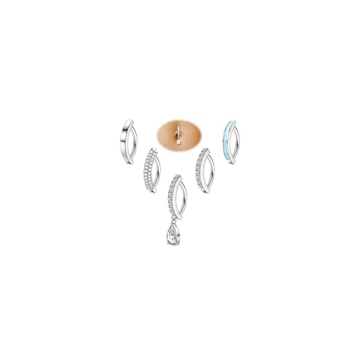 Fiasaso 5Pcs Belly Button Ring for Women 14G Short Opal Navel Rings Silver Gold Clicker Piercing Pack Simple Dangle Cute CZ Small Hypoallergenic Reverse Piercings Jewelry
