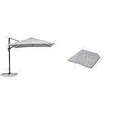 Schneider Sonnenschirm Rhodos Twist, silbergrau, 300 x 300 cm quadratisch, 730-14, Gestell Alu/Stahl, Bespannung Polyester, 25.7 kg & doppler SL-AZ Leichte Beschwerplatte 25 kg – ca. 50x50x4cm, Grau