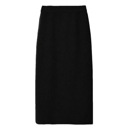 Women's Elegant Solid Wool High Waist Mini Skirt Fall Winter Slimming Bodycon Midi Skirt Black M
