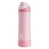 FJbottle ワンタッチ 水筒 真空断熱 0.75リットル 直飲み 750ML 保冷保温 ステンレスボトル スポーツボトル 取っ手付き 男の子 女の子 広口 大容量 洗いやすい 大人 子供 多種カラー選べ シリコンカバー 洗浄用スポンジ付き ピンク