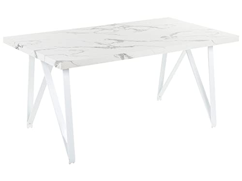 Mesa de comedor blanco gris 160 x 90 cm mdf tablero efecto mármol Grieger
