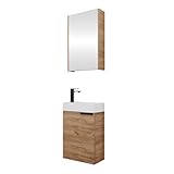Planetmöbel Mueble bajo lavabo con armario con espejo, roble