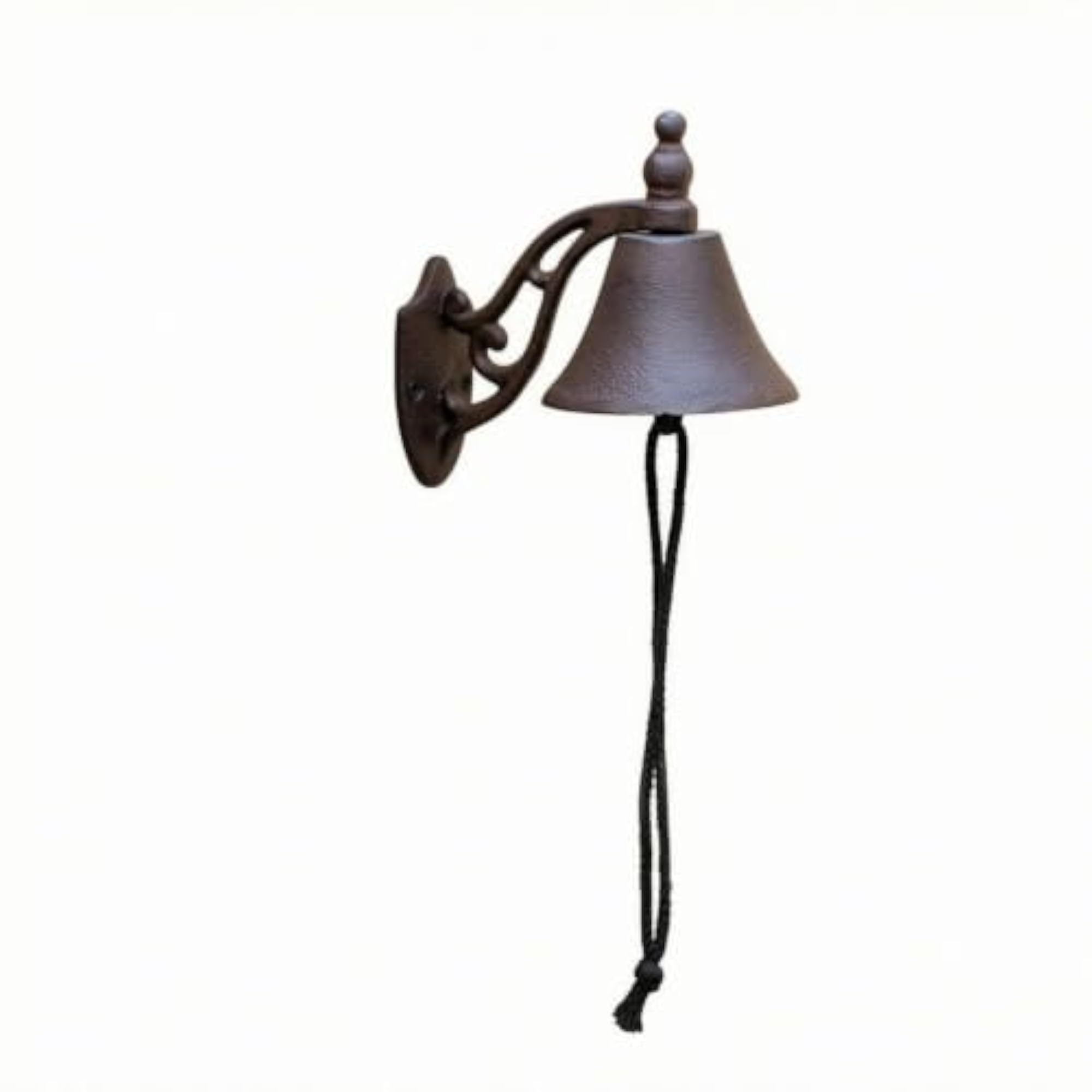 Ornate Rustic Wall Mounted Bell with Curled Metalwork, Cast Iron Dinner Bell