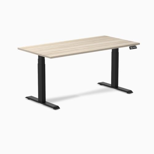 Image of Desky Electric Standing Desk, 59.1 inch Laminate Height Adjustable Sit Stand Desk, Dual Motor, 4 Memory Presets, Ergonomic Computer Workstation for Home Office - Classic Oak Top and Matte Black Frame