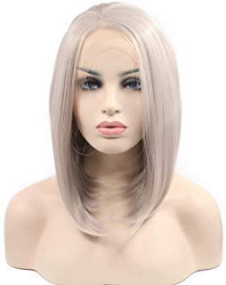 Yinuozhogntian 14" Cool Platinum/Ash Blonde Wigs Short Bob Haircut Synthetic