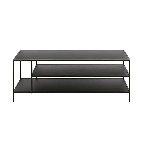 Image of Henn&Hart 46 inch Wide Rectangular Coffee Table with Metal Top in Blackened Bronze, Modern coffee tables for living room, studio apartment essentials