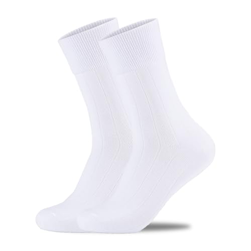 LMHCISO Mens Ribbed Bamboo Rayon White Dress Socks Mid Calf Moisture Wicking Anti-Odor Durable Crew Socks Size 8-13