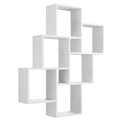 FMD furniture Etagère Murale Décor Blanc Brillant 81.2 x 94.3 x 15.7 cm Bibliothèque Murale Solide avec 8 Compartiments 2006-002E