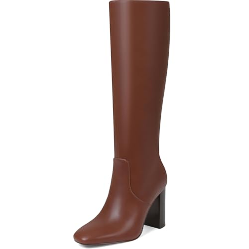 Tarkwa Knee High Boots for Women, Chunky Heel Faux Leather