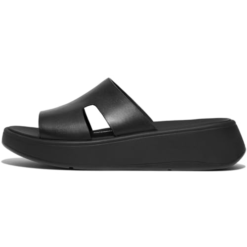 FitFlop Women's F-Mode Raw-Edge Leather Flatform H-bar Slides Wedge Sandal