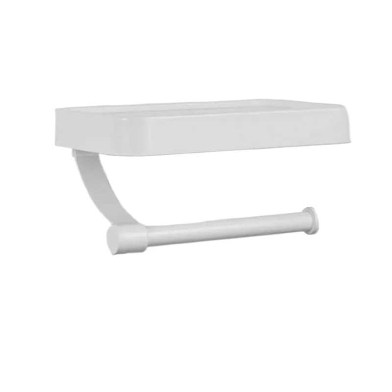 Toilettenpapierhalter 1PC Wandmontierter Toilettenpapierständer Regal mit Tablett Aluminiumlegierung Nagelfreier Toilettenpapierhalter(White)