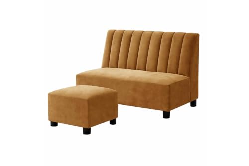 Image of Rosebell Sofa with Ottoman Combo Two Seater Sofa Set with Matching Footrest for Living Room - Golden Color