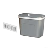 Platzsparender Badezimmer-Mülleimer zur Wandmontage mit Schiebedeckel und Stanzaufkleber, für Küchen, Badezimmer und Büroräume (8 l Gipsgrau)