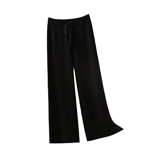 Sweejim Pantalon large en tricot épais pour femme en taille S avec rayures noires