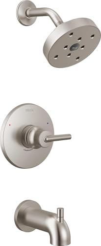 Delta Faucet Trinsic 14 Series Single-Function Tub and Shower Trim Kit with Single-Spray H2Okinetic Shower Head, Stainless T14459-SS (Valve Not Included)