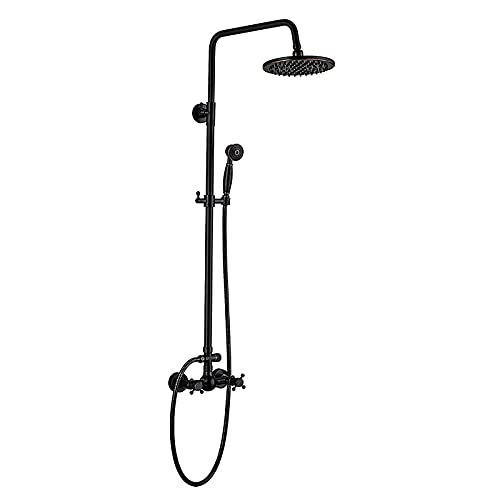 Système de douche en bronze antique avec combiné colonne réglable et pommeau pluie 20 cm