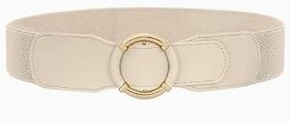 XILTAEN Women Elastic Wide Stretchy Belt Waistband for Ladies Dresses | Circular golden buckle, classic vintage style, black/brown/beige, for dresses Shirt