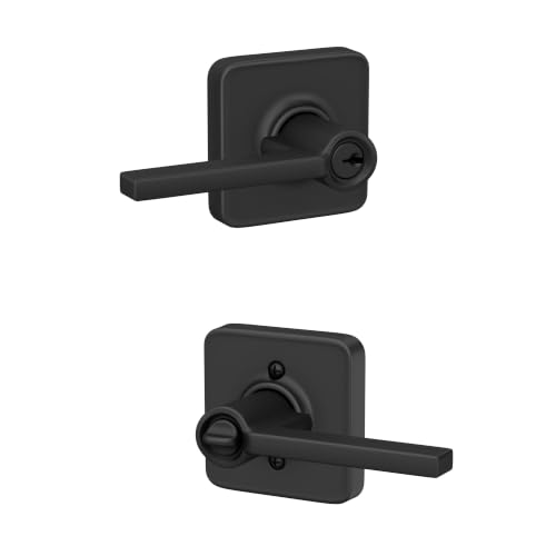 Image of SCHLAGE Latitude Keyed Entry Door Handle, Reversible, Matte Black | Keyed entry lever door handle with turn-button lock, Easy to install, Certified security & durability, Universal fit, 2 keys