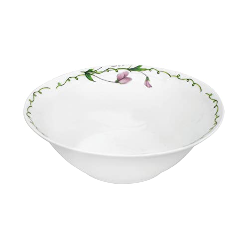 DOMOTTI Schüssel Presilla 15 x 5 cm Schale Suppenschüssel Müslischale Suppenschale Dessertschale Obstschale Schale Suppenschüssel weiß grün rosa Blumen Pflanzenmuster Porzellan Cover