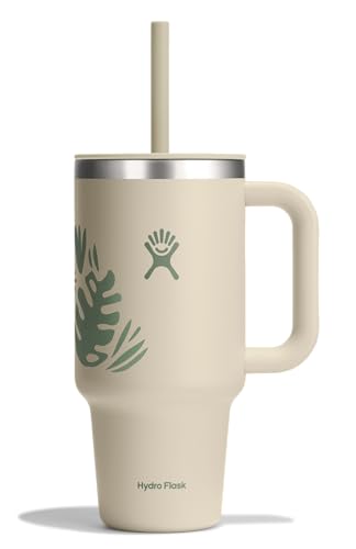 Image of Hydro Flask Travel Tumbler with Handle, Lid and Straw - Insulated Stainless Steel in 32 Oz Botanical Bliss Coconut