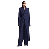 HZUOU Fashion Womens Suits Two Piece Long Blazer Outfits Long Sleeve Slim Fit Jacket with Pants Suit Set for Work Size XXL Navy Blue