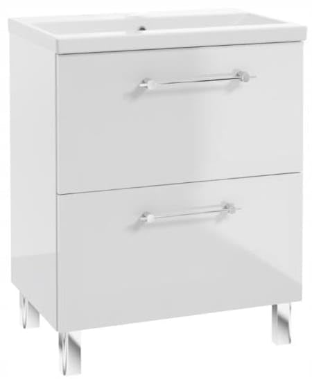 .Deftrans - Mueble bajo lavabo de 80 cm de pie - Lavabo con armario bajo blanco brillante - Lavabo con armario bajo y cajones - Mueble de baño moderno - 80 x 80 x 40 - [cm]