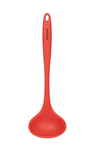 Femora Silicone Premium Ladle with Grip Handle, Red, Set of 1