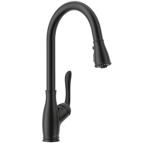 Black Kitchen Faucet with Pull Down Sprayer, Lava Odoro Matte Black Kitchen Sink Faucet with Magnetic Docking Spray 3-Function, Faucet for Kitchen Sink 1 Hole and 3 Hole with Deck Plate, KF271-MB by Lava Odoro - Used condition - US$72.94