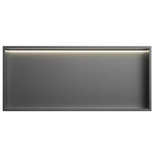 HEFJIAYCIQ LED Lighted Shower Niche, No Tile Needed Stainless Steel Lockers, Recessed Bathroom Wall Shelf with 3000K LED Light,Gray,32x12.5x72cm