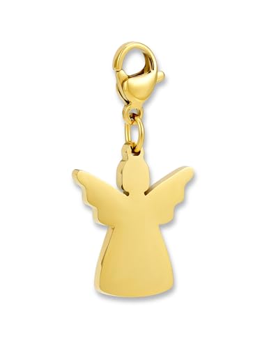 GD GOOD.designs Colgante Charms ángel con cierre de mosquetón | Colgante dorado de acero inoxidable 316L | Charm para pulsera de dijes en oro de 18K | Resistente al agua e hipoalergénico