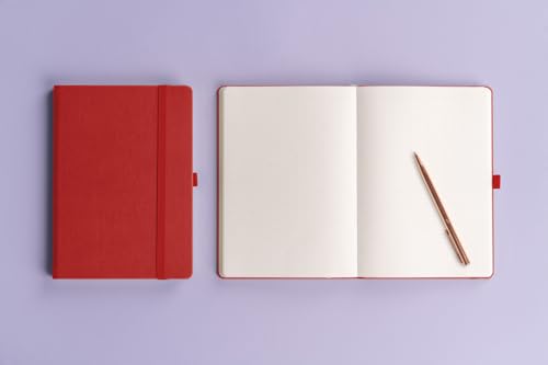 NOTIQUE Notizbuch Dotted, Hardcover Notizbuch, Notizheft, Journal, Tagebuch mit Gummiband und Stifthalter 15x21cm, 192 Seiten (Rot, Gepunktet)