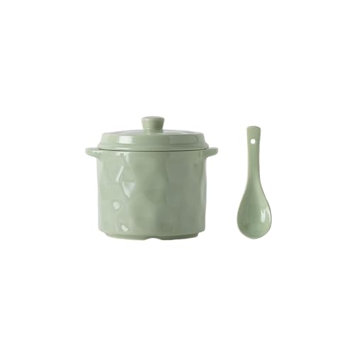 Xozilo 防水家庭用陶磁器シチューポット、蒸し卵ボウル、オーブン/電子レンジ対応、緑色セラミック両耳カップ (グリーン)