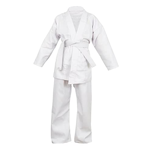 Traje de karate blanco para estudiantes de polialgodón (preencogido) para estudiantes de gi para niños y niñas, uniforme de karate para niños, kimono, cinturón blanco, blanco, X-Large